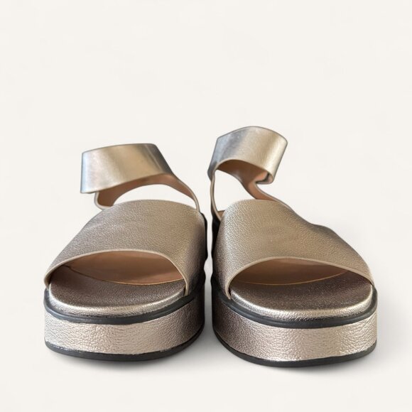 Metallic Platform Sandals 11 M Open Toe Adjustable Ankle Strap Padded Footbed - Picture 3 of 9